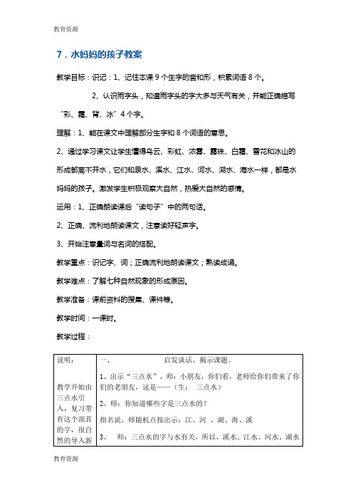 【教育资料】一年级下册语文教案水妈妈的孩子4 沪教版学习精品