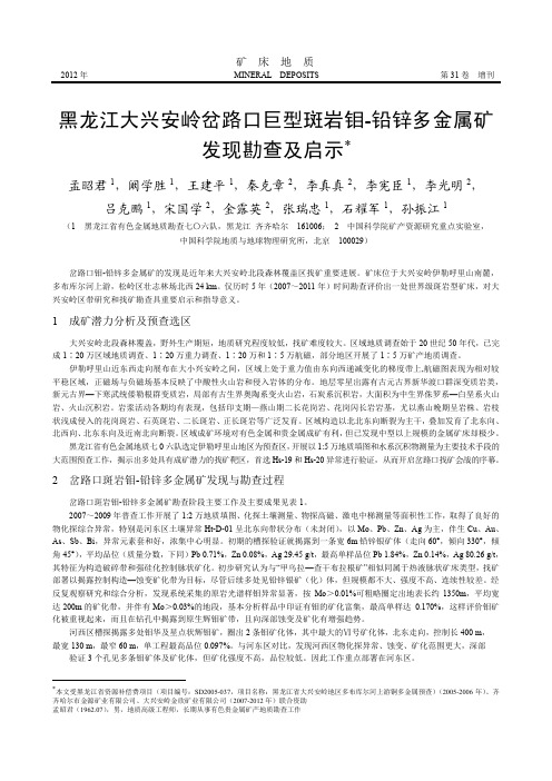 黑龙江大兴安岭岔路口巨型斑岩钼-铅锌多金属矿发现勘查及启示