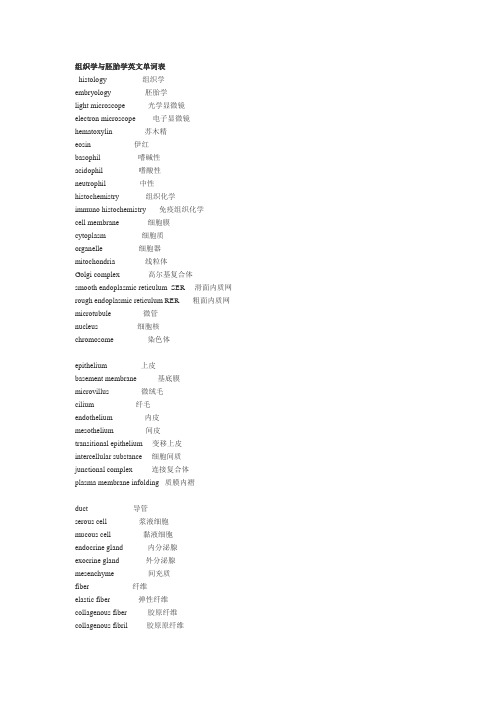 组织学与胚胎学英文单词表