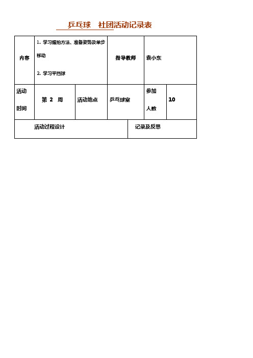 乒乓球社团活动记录表