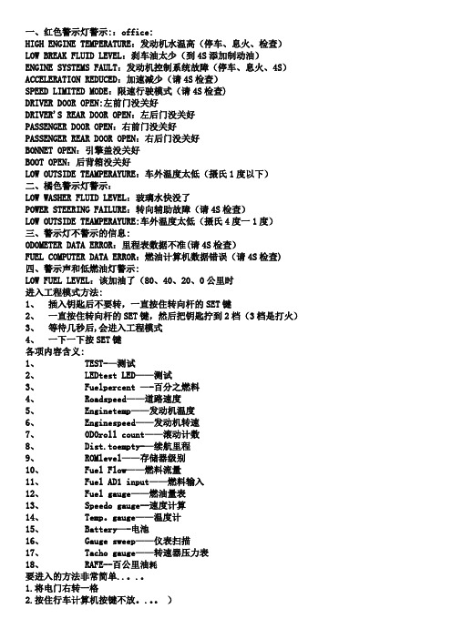 福克斯中英文仪表信息