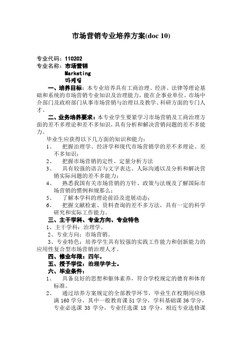 市场营销专业培养方案(doc 10)