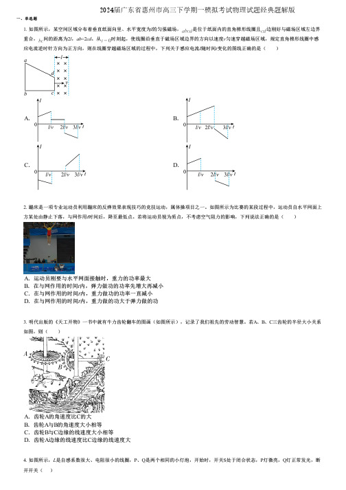 2024届广东省惠州市高三下学期一模拟考试物理试题经典题解版