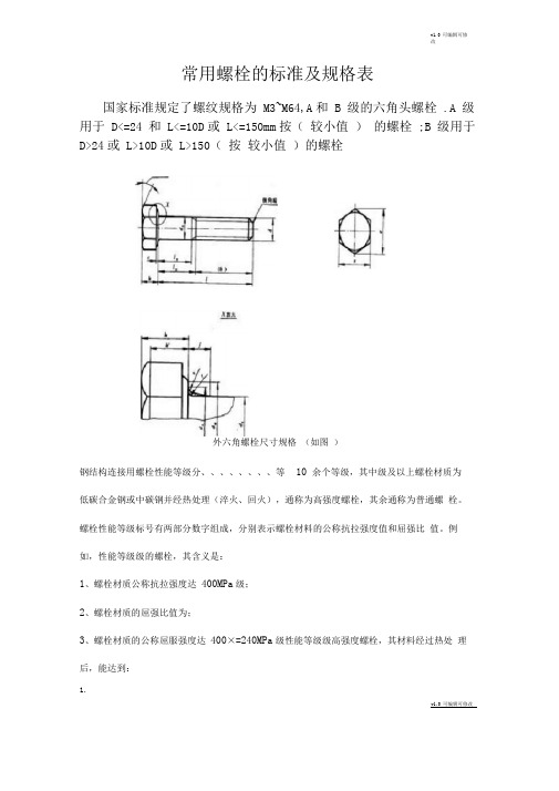 常用螺栓标准及规格表