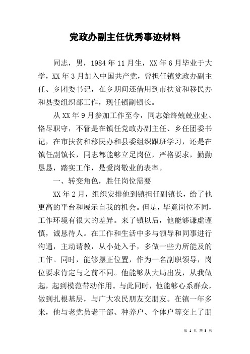 党政办副主任优秀事迹材料