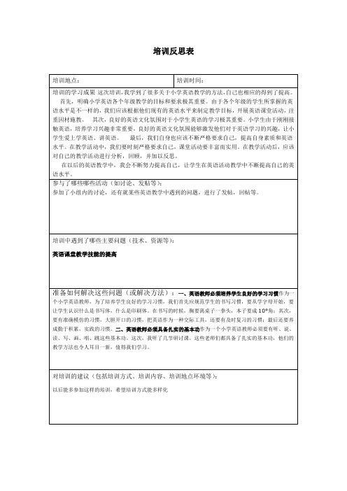 国培计划小学英语培训反思表