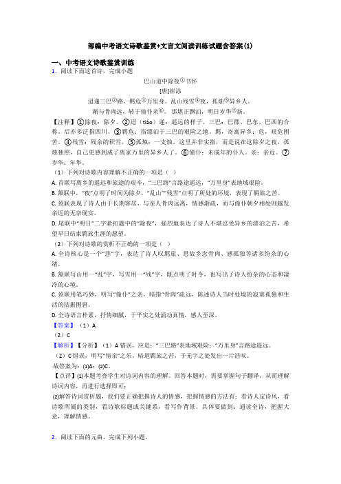 部编中考语文诗歌鉴赏+文言文阅读训练试题含答案(1)