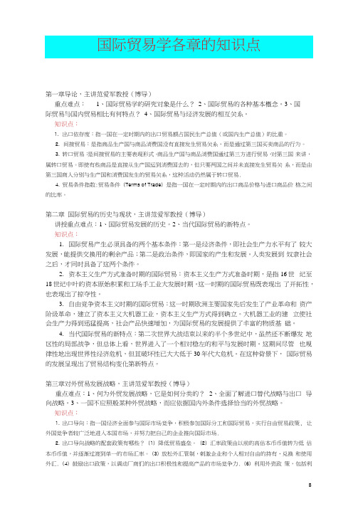 国际贸易学各章的知识点