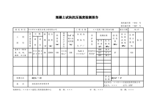 混凝土试块抗压强度检测报告