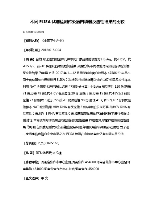 不同ELISA试剂检测传染病四项弱反应性结果的比较