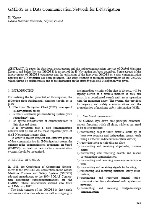 GMDSS as a Data Communication Network for E-Navigation