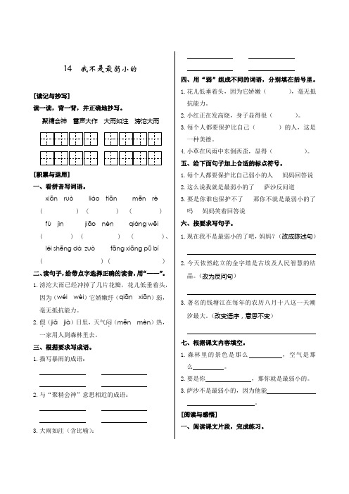 苏教版小学语文四年级下册《14我不是最弱小的》练习