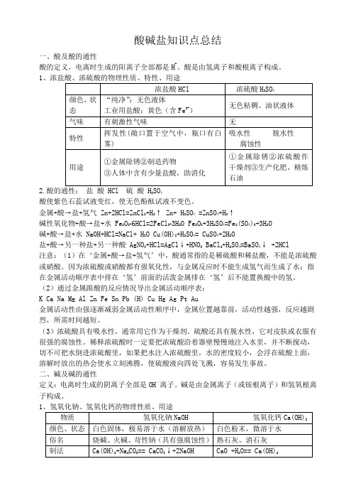 (完整版)酸碱盐知识点总结及汇总