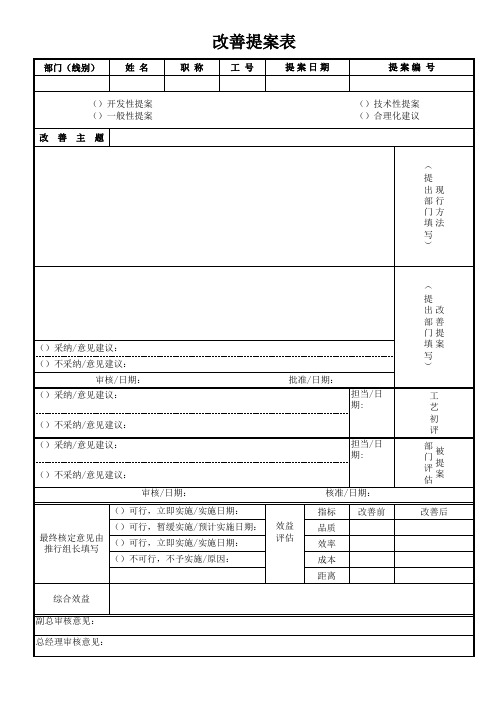 冲压车间工艺改善提案表