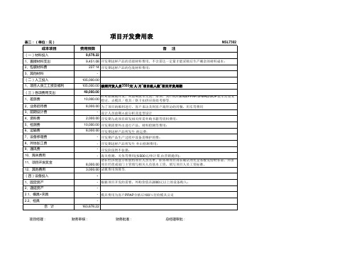 项目开发费用明细表