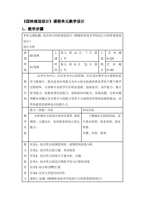 二《园林规划设计》课程单元教学设计