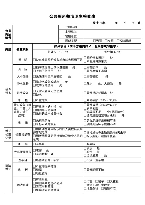 公共厕所整洁卫生检查表