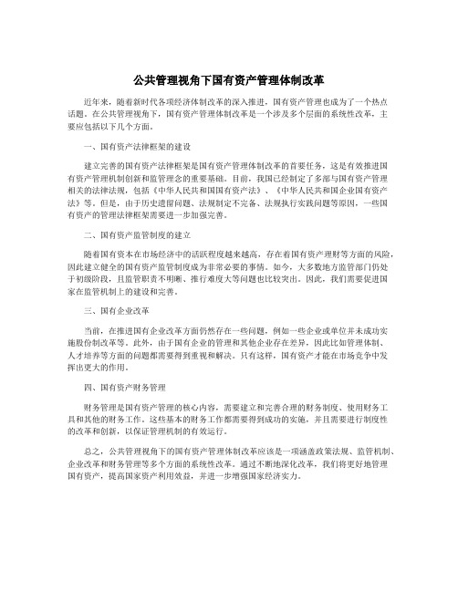 公共管理视角下国有资产管理体制改革