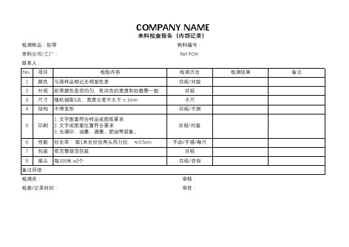 第三方检测织带验货报告检测模板