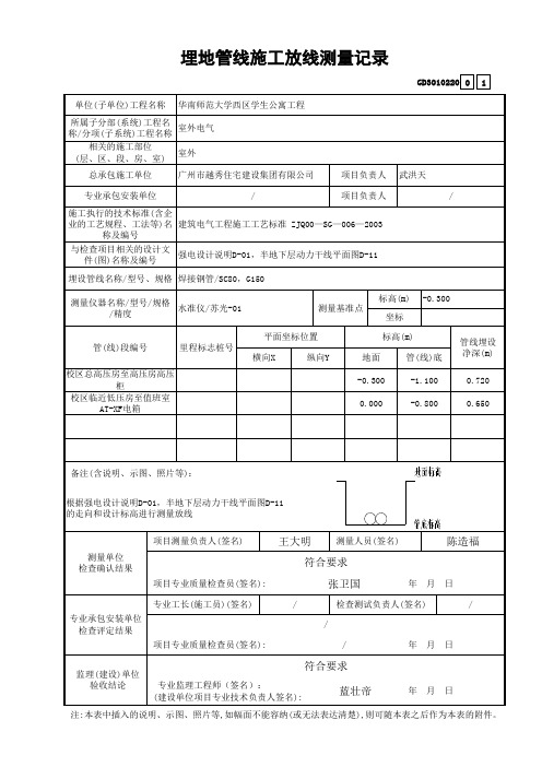 1 埋地管线施工放线测量记录 GD3010220