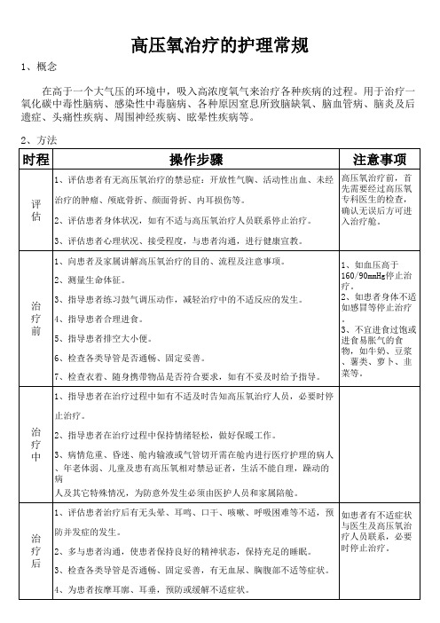 高压氧治疗的护理常规