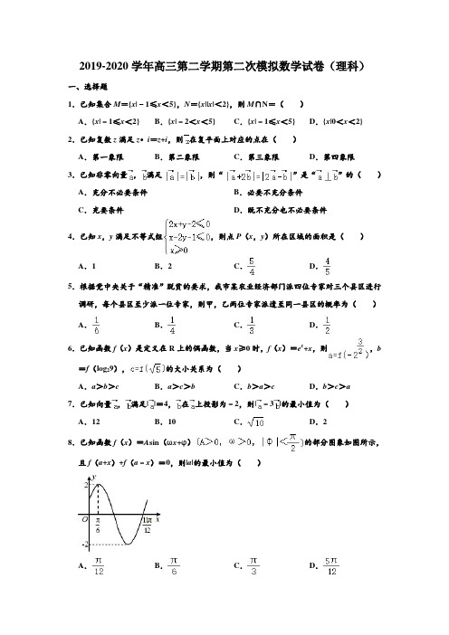 2019-2020学年人教A版河南鹤壁市高三下学期第二次模拟(理科)数学试卷 含解析