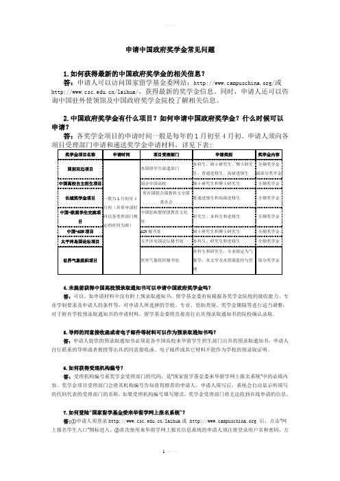 政府奖学金常见问题