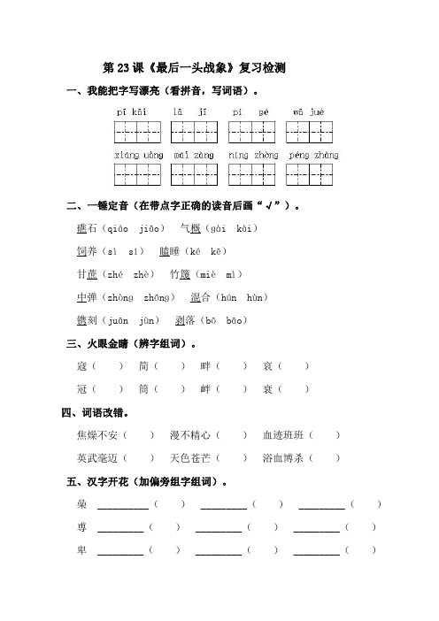 (精品教材)人教版六年级语文上：最后一头战象(复习检测题)