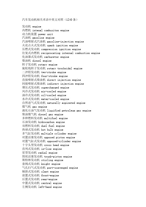 汽车发动机相关术语中英文对照