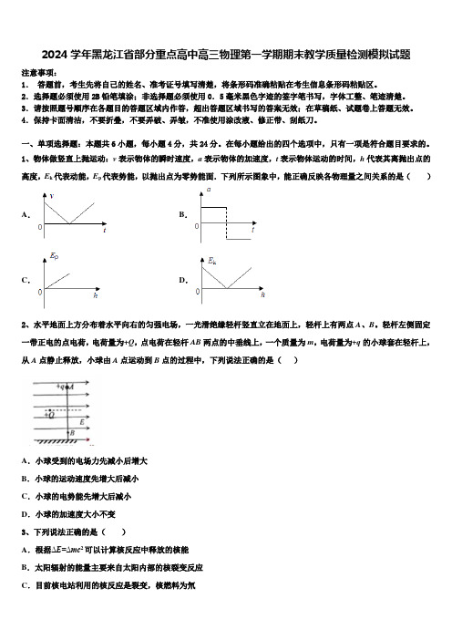 2024学年黑龙江省部分重点高中高三物理第一学期期末教学质量检测模拟试题含解析