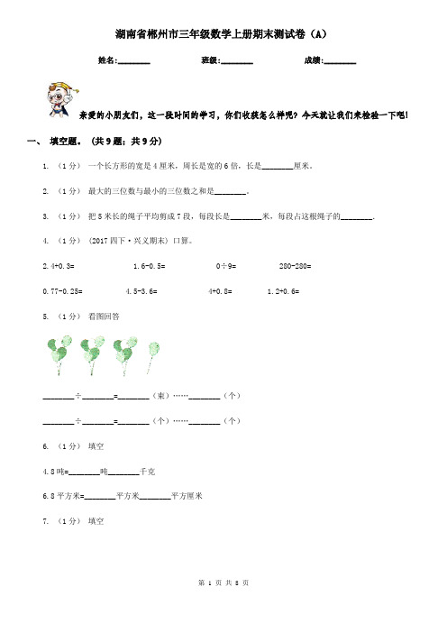 湖南省郴州市三年级数学上册期末测试卷(A)