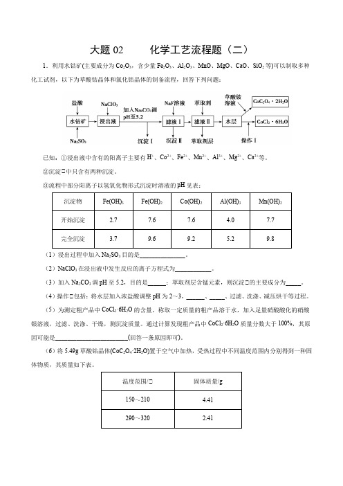 【精品整理】2020年高考化学之《考前抓大题》02 化学工艺流程题(二)(解析版)