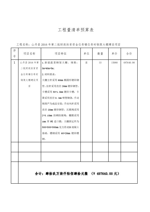 工程量清单预算表