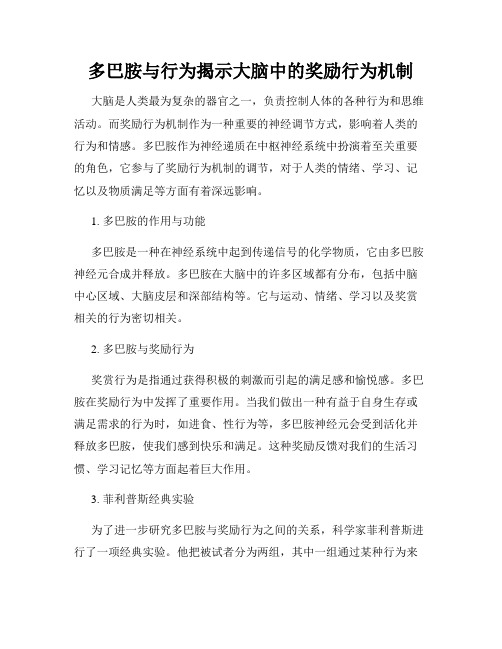 多巴胺与行为揭示大脑中的奖励行为机制