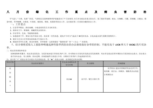 八月份绿化工作重点及病虫害防治