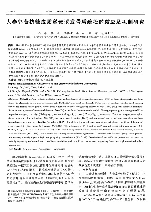 人参皂苷抗糖皮质激素诱发骨质疏松的效应及机制研究