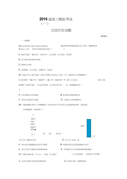 2016届高三模拟考试(一)文综历史试题