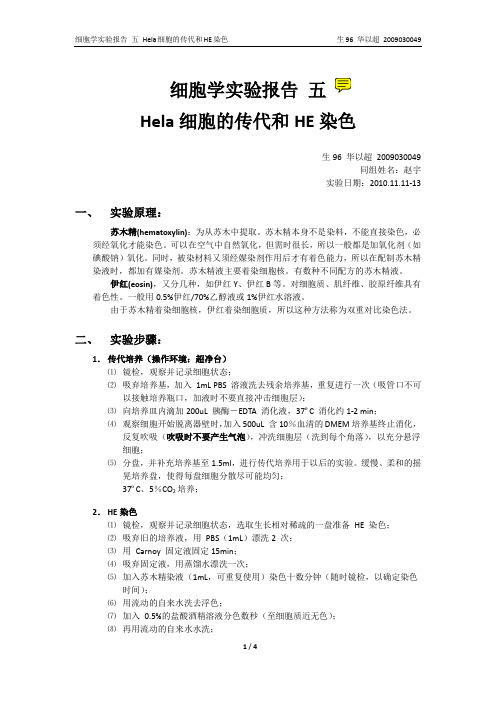 细胞学实验报告5_Hela细胞的传代和HE染色