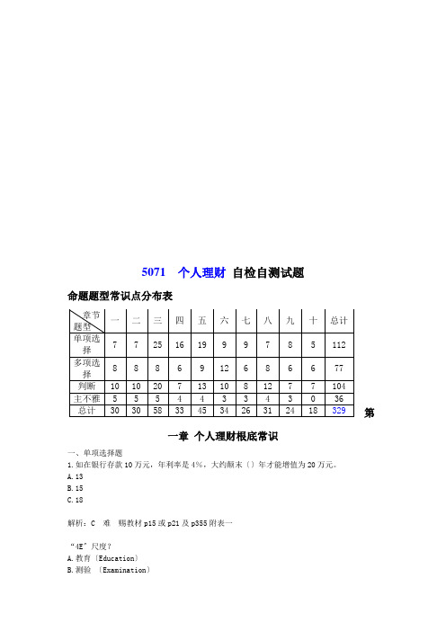 个人理财自检自测题