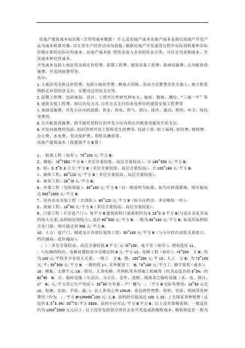 房地产建筑成本知识集含常用成本数据