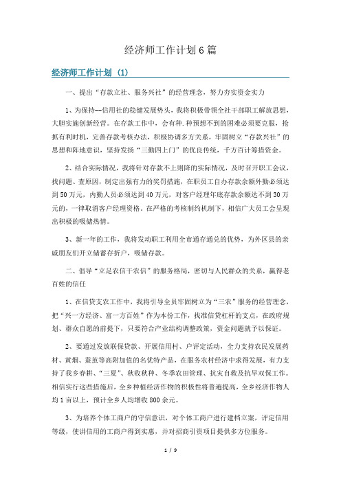 经济师工作计划6篇