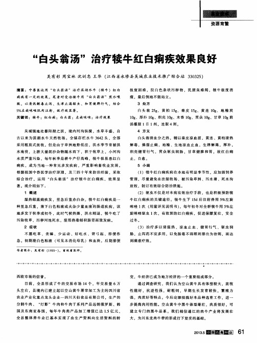 “白头翁汤”治疗犊牛红白痢疾效果良好