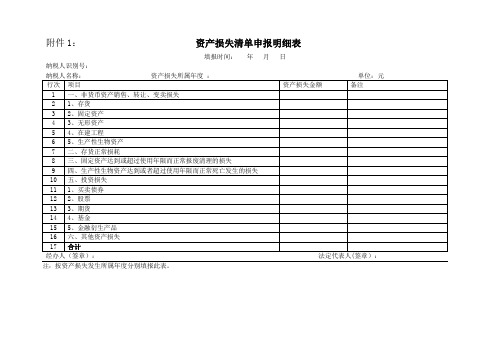 资产损失清单申报明细表