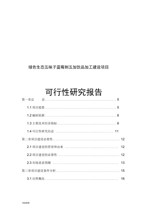 绿色生态五味子蓝莓刺五加饮品加工建设项目可行性研究报告