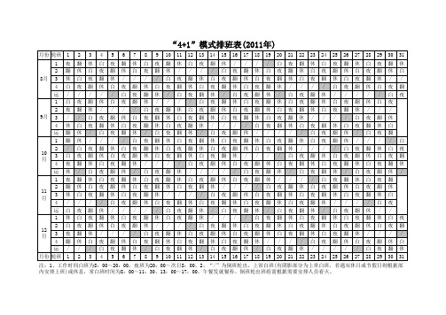 “4+1”模式排班表(2011年)