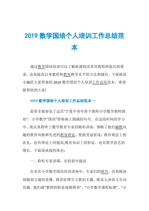 2019数学国培个人培训工作总结范本