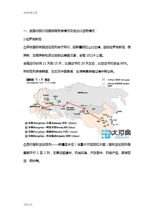 我国与部分邻国铁路衔接情况及进出口货物情况：