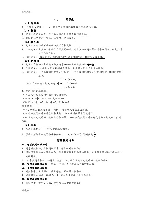 七年级数学定理、概念、公式