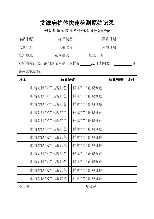 艾滋病抗体快速检测原始记录