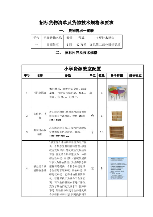 招标货物清单及货物技术规格和要求